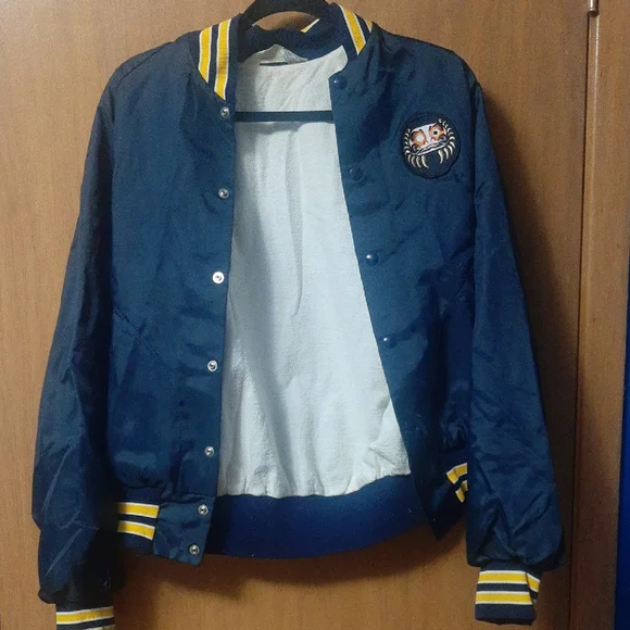 Vintage Blue Varsity Jacket with Yellow Stripes - Picture 1 of 2